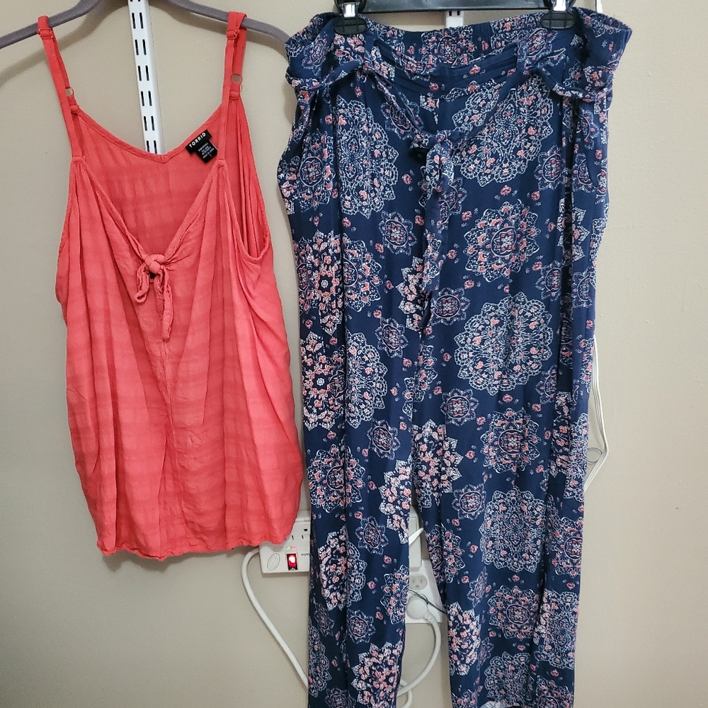 Torrid Navy Mandala Wide Leg Pant w/ Coral Top